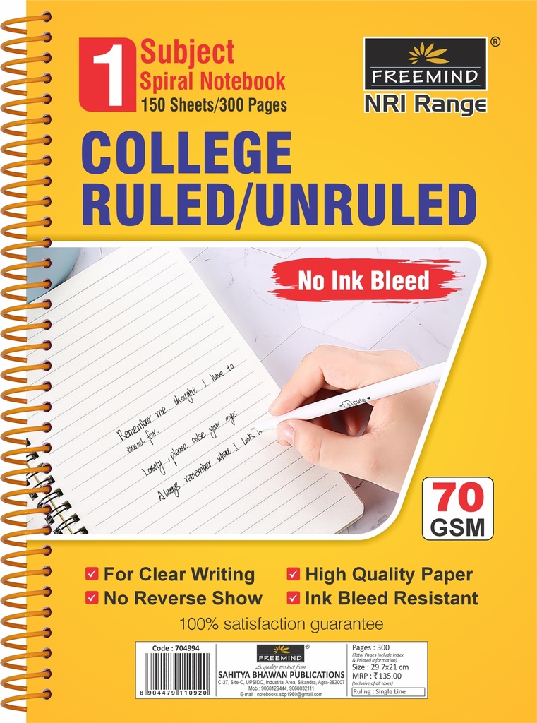 NRI-A4 SPIRAL NOTEBOOK-Single Line 6 Subject-300