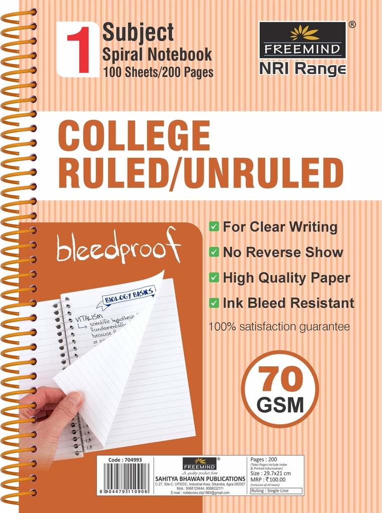 NRI-A4 SPIRAL NOTEBOOK-UNRULED-200