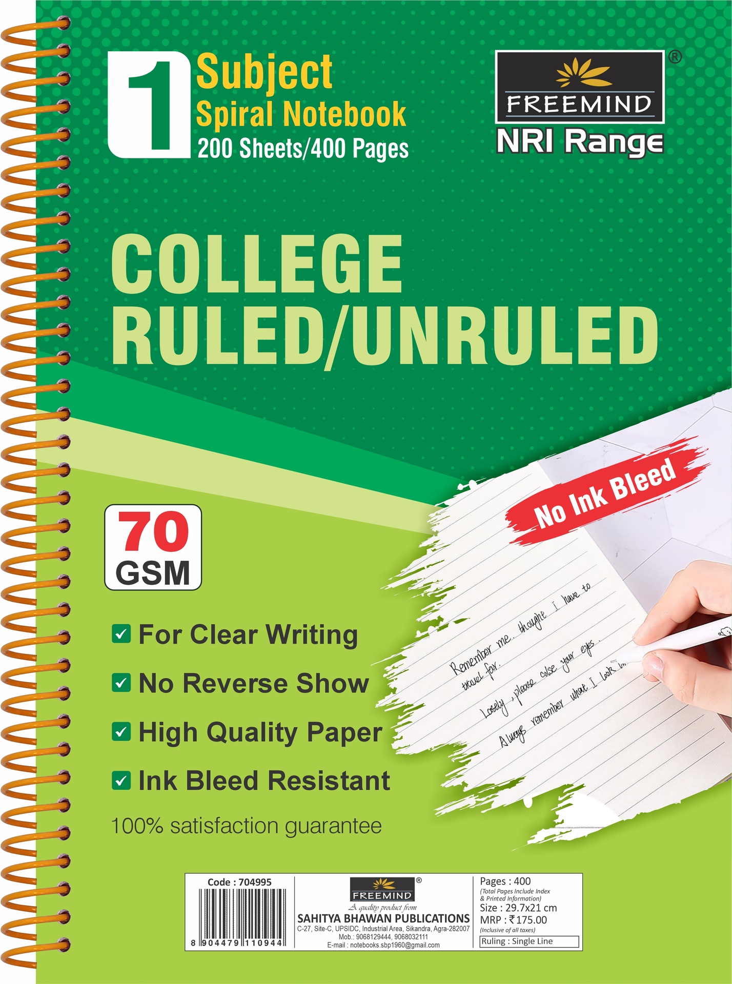NRI-A4 SPIRAL NOTEBOOK-Single Line 6 Subject-400